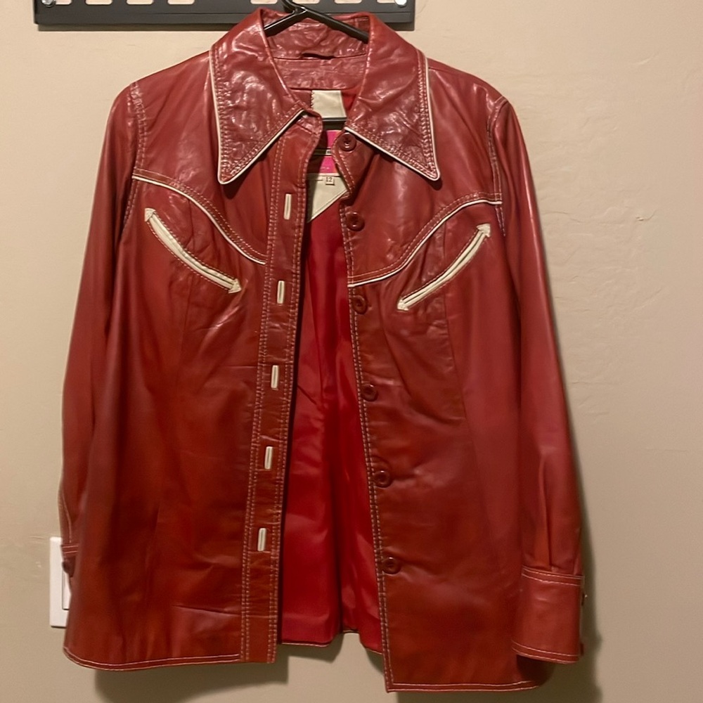 Vintage 70s Genuine Red Leather Jacket.
